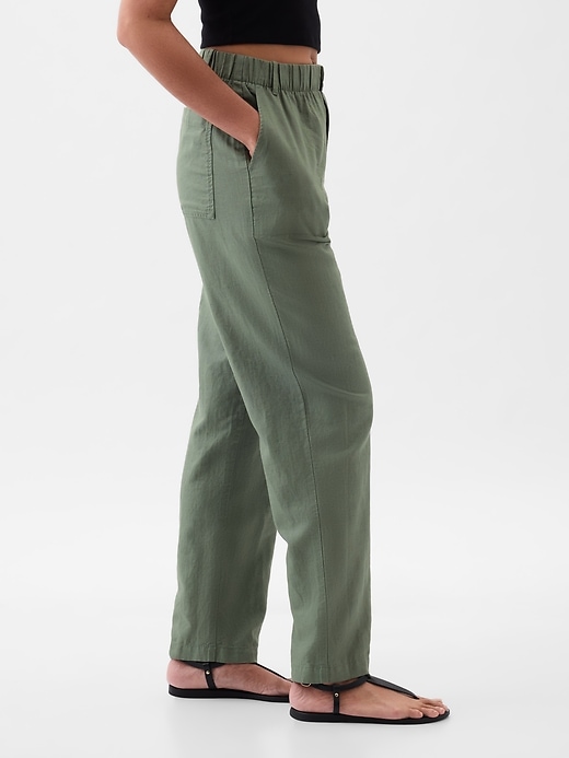 Image number 3 showing, High Rise Linen-Cotton Pull-On Pants