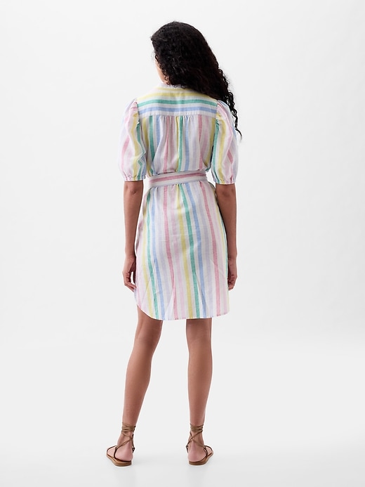 Image number 2 showing, Linen-Cotton Puff Sleeve Mini Shirtdress