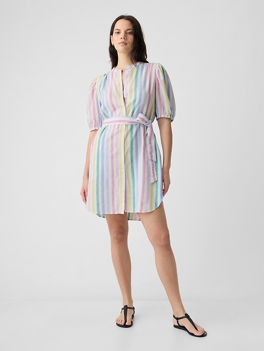 Image number 5 showing, Linen-Cotton Puff Sleeve Mini Shirtdress