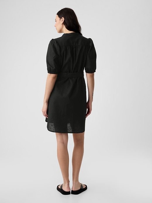 Image number 5 showing, Linen-Cotton Puff Sleeve Mini Shirtdress
