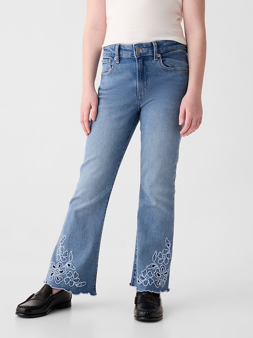 Image number 2 showing, Kids High Rise Embroidered '70s Flare Jeans