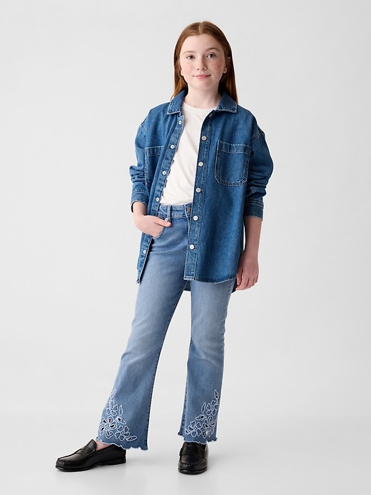 Image number 1 showing, Kids High Rise Embroidered '70s Flare Jeans