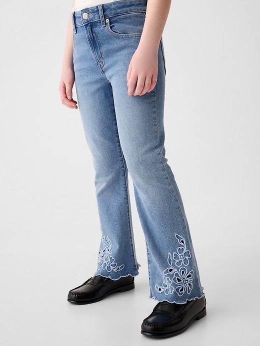 Image number 4 showing, Kids High Rise Embroidered '70s Flare Jeans