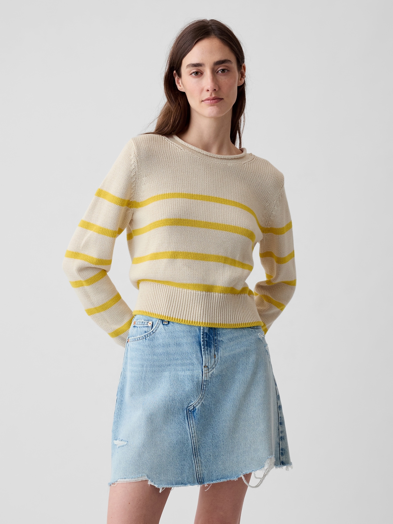 Shop Gap Shrunken Roll Neck Sweater In Yellow Stripe