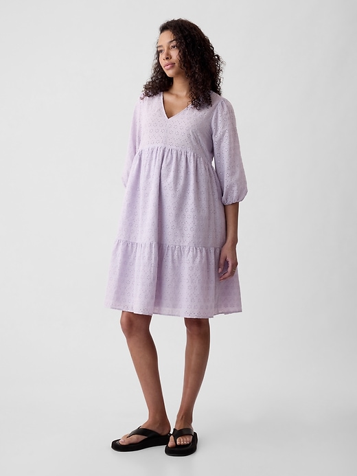 Image number 3 showing, Maternity Eyelet Tiered Mini Dress