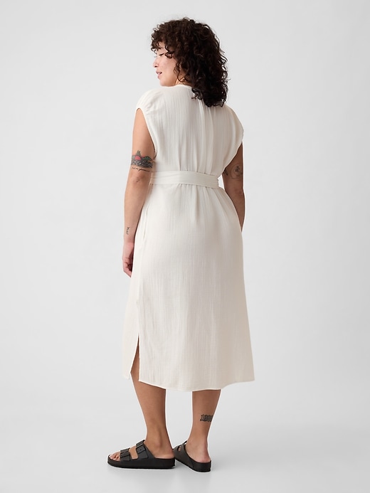 Image number 5 showing, Crinkle Gauze Belted Midi Dress