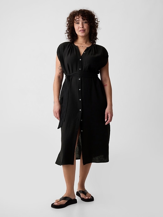 Image number 4 showing, Crinkle Gauze Belted Midi Dress