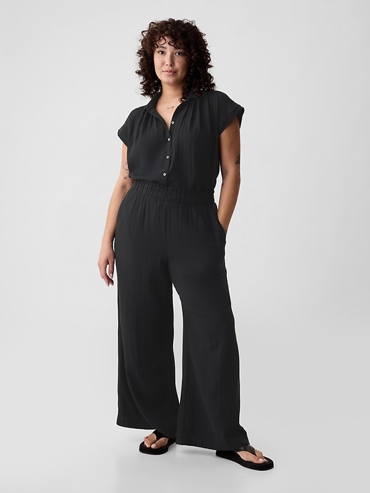 Image number 5 showing, Mid Rise Crinkle Gauze Wide-Leg Pants