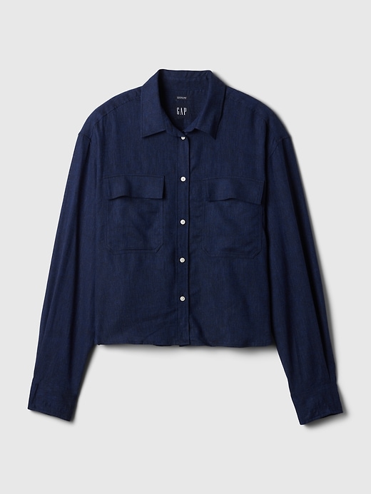 Image number 4 showing, Oversized Linen Cropped Shirt