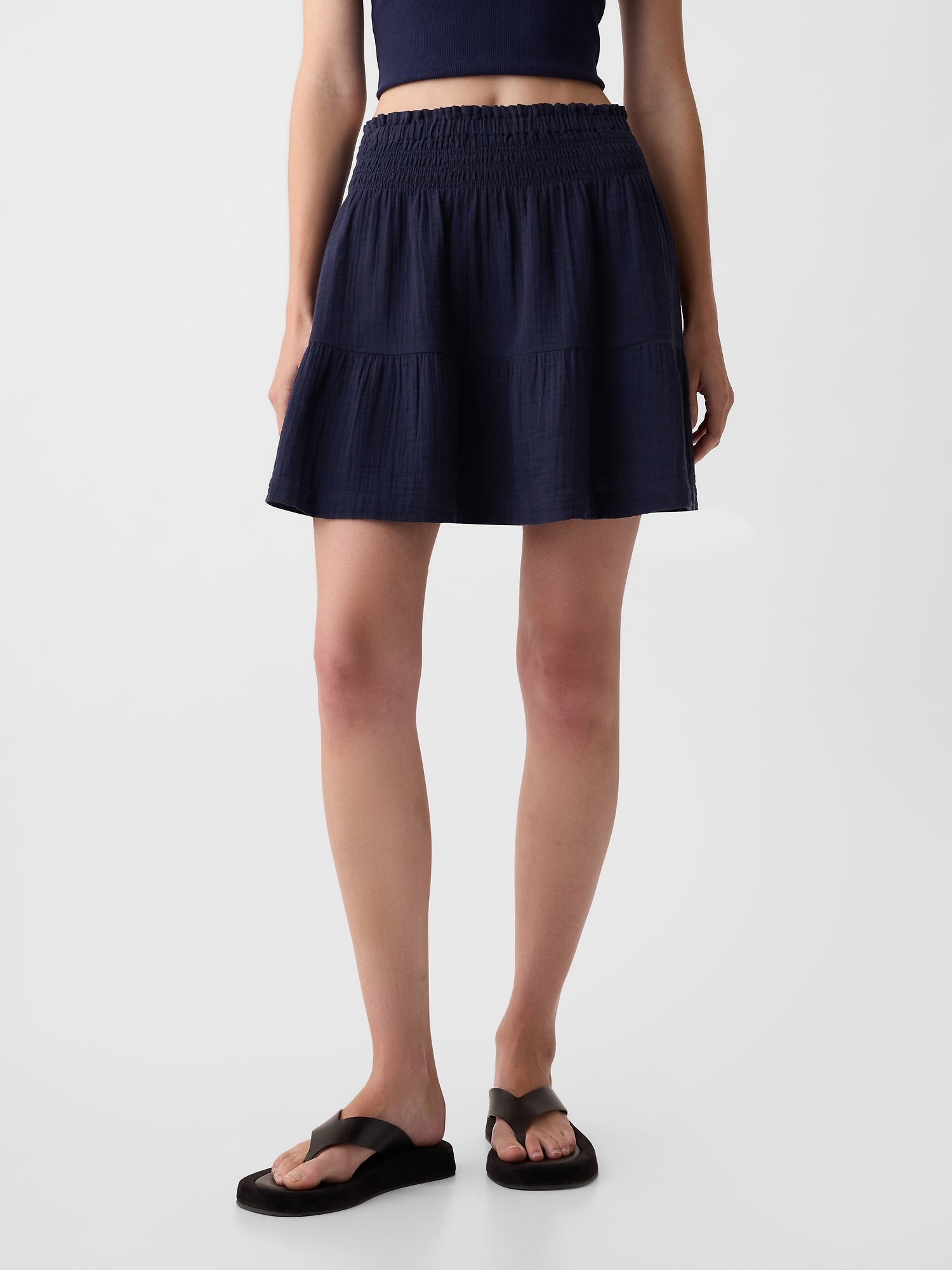 Shop Gap Crinkle Gauze Tiered Mini Skirt In Navy Blue