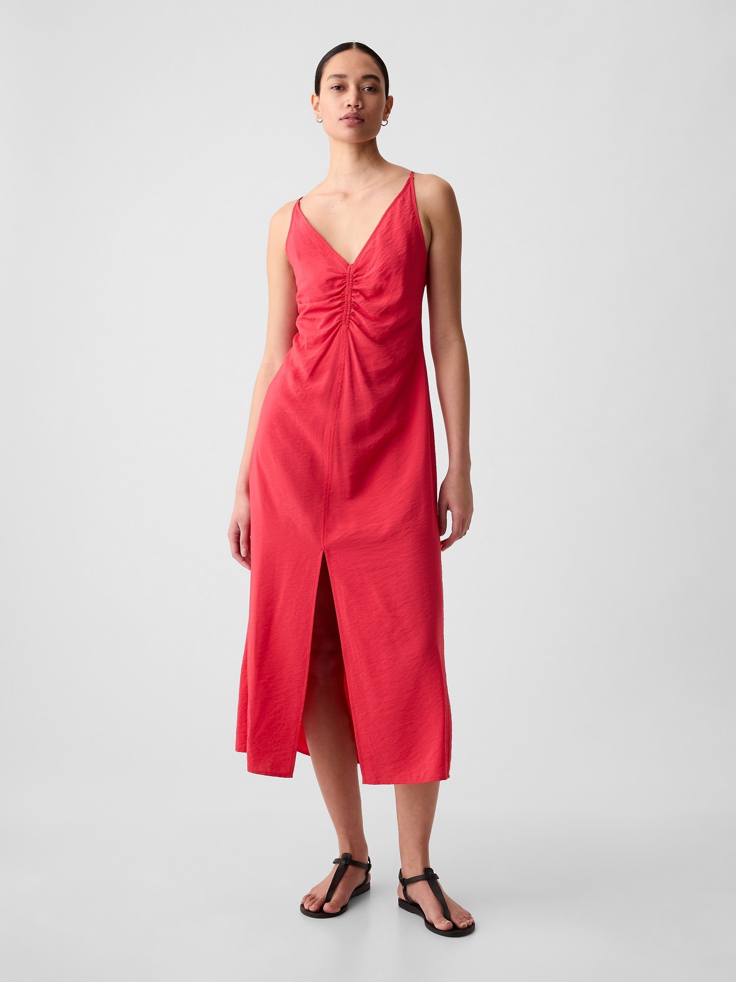 Shop Gap Ruched Slip Midi Dress In Slipper Red