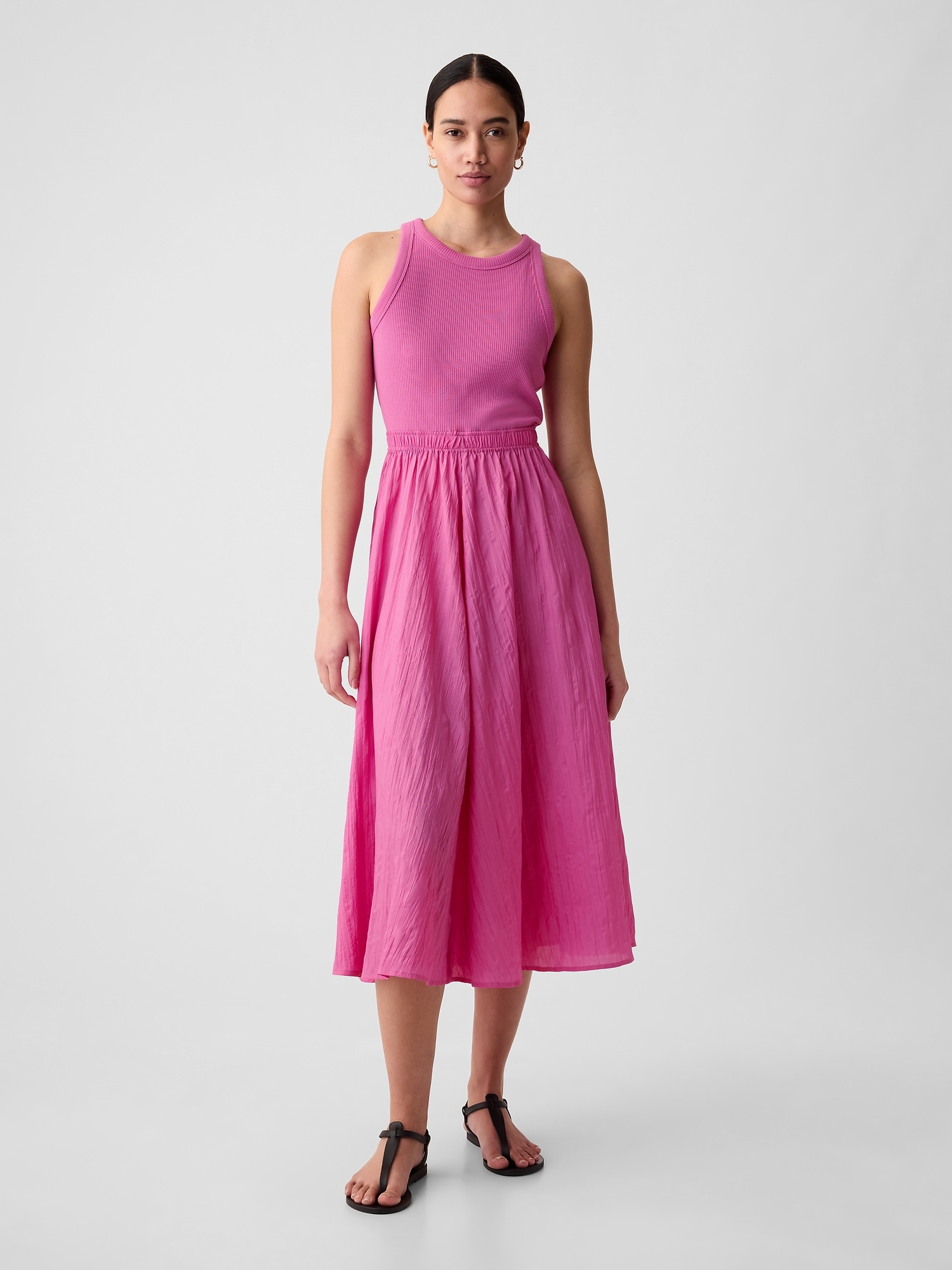 Gap Crinkle Gauze Midi Dress In Budding Pink