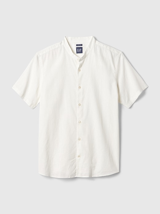 Linen-Cotton Collarless Shirt | Gap