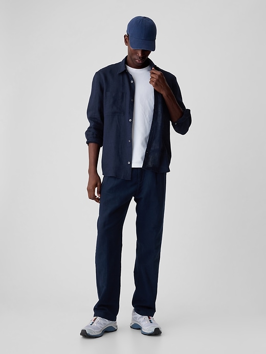 Image number 1 showing, Linen-Cotton Pleated Trousers