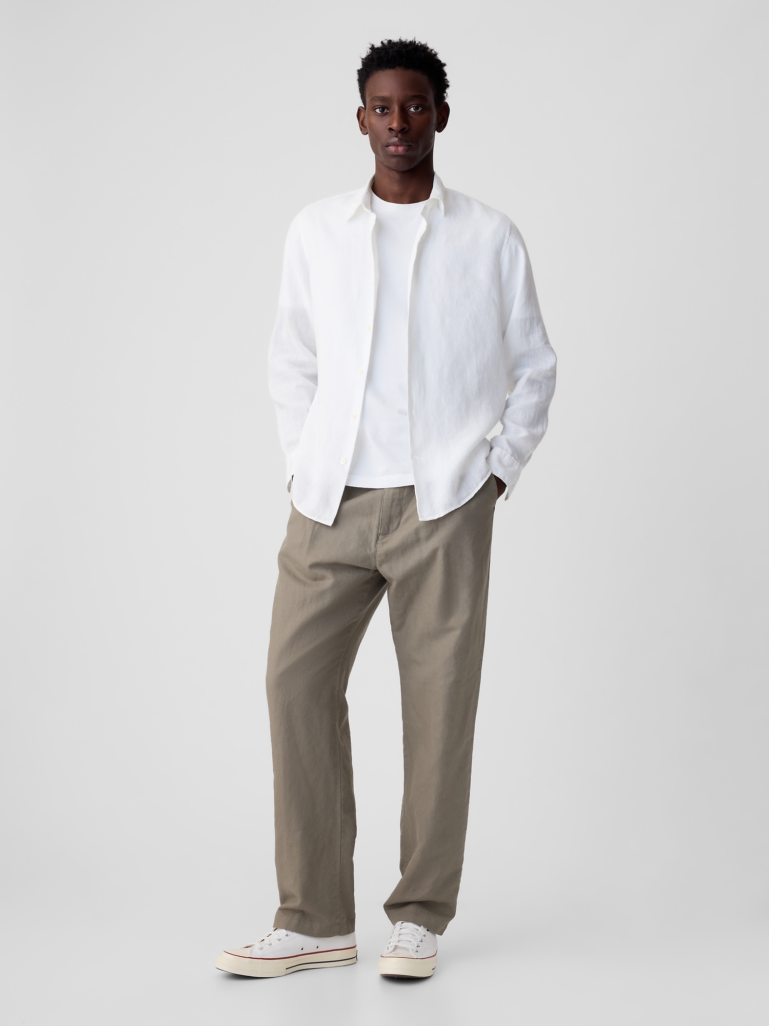 Gap Linen-cotton Pleated Trousers In Olive Green
