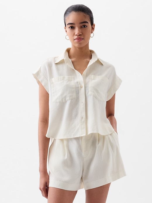 Image number 1 showing, Linen-Blend Cropped Shirt