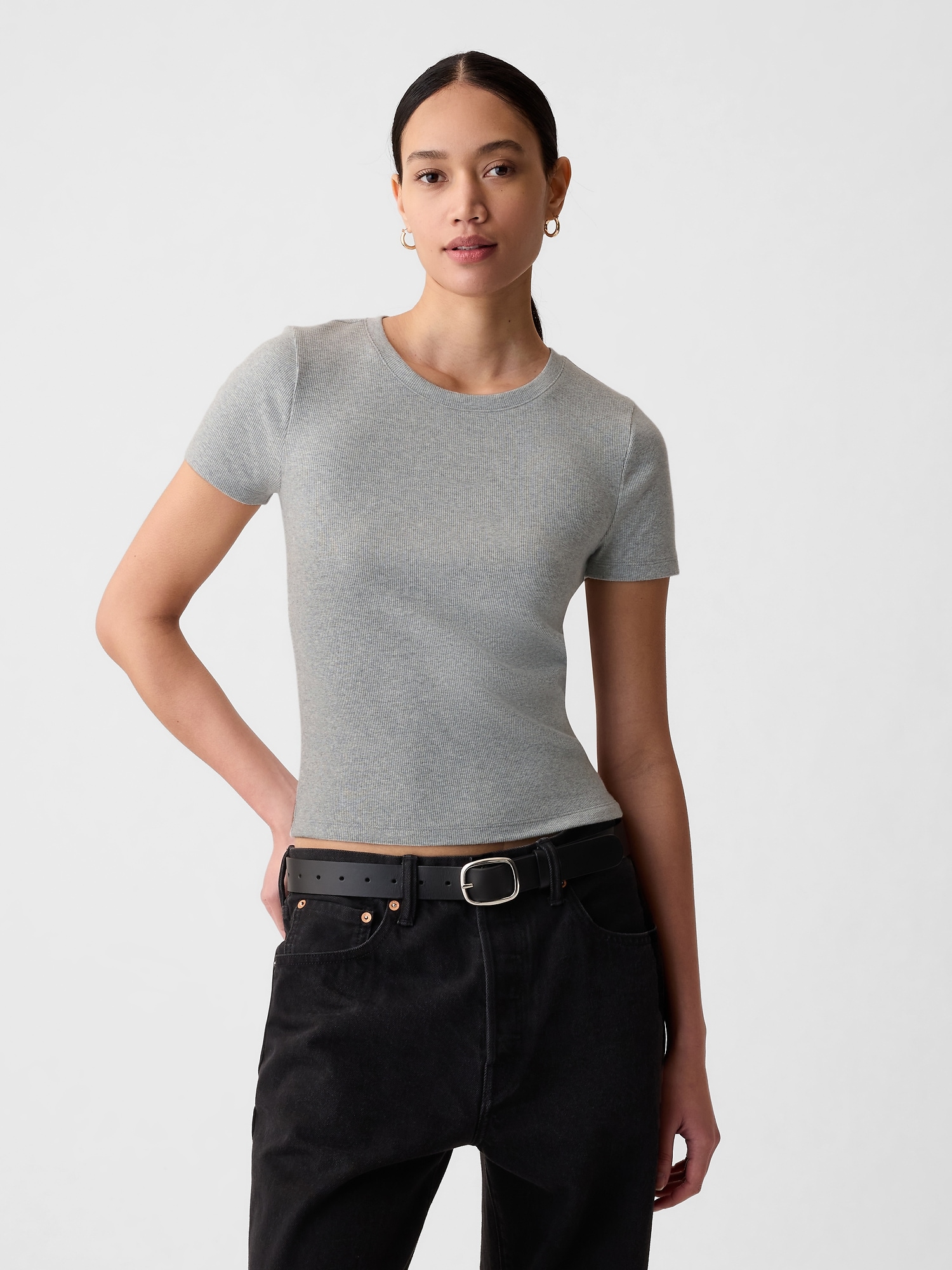 Shop Gap Modern Rib Cropped T-shirt In Grey