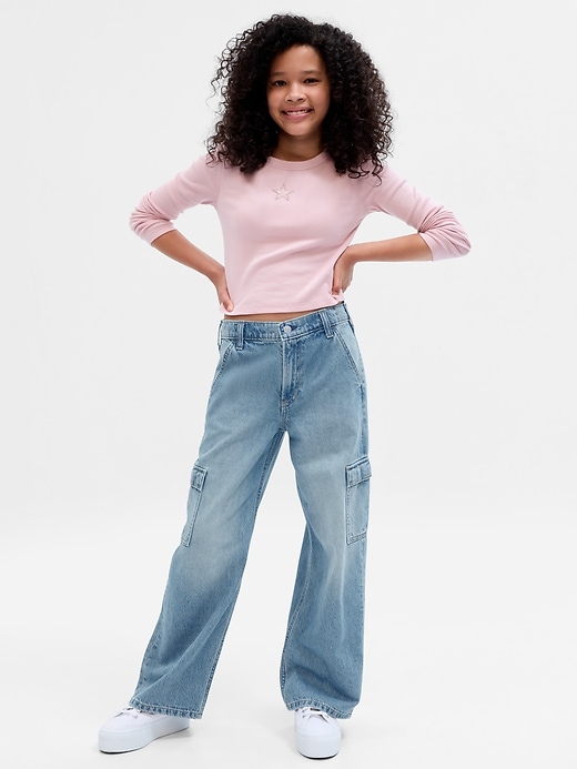 Image number 1 showing, Kids Low Rise Stride Wide-Leg Cargo Jeans