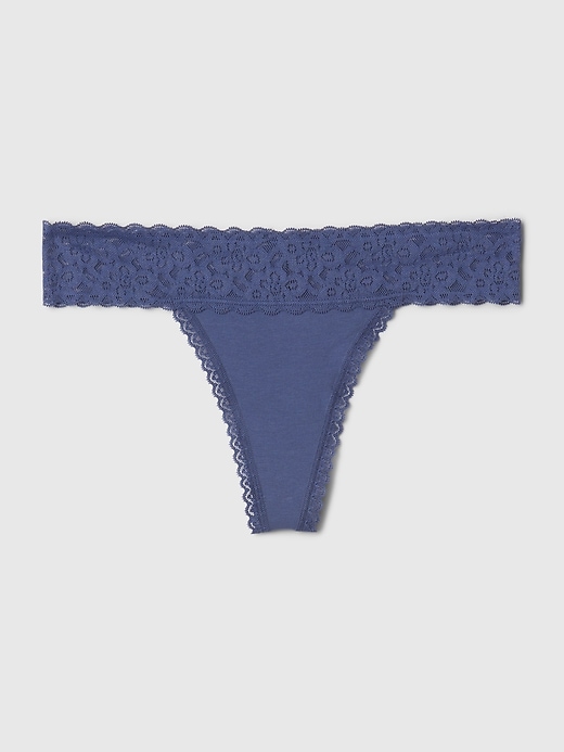 Image number 3 showing, Organic Stretch Cotton Lace-Trim Thong