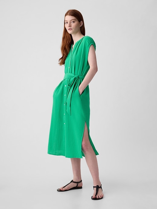 Image number 3 showing, Crinkle Gauze Belted Midi Dress