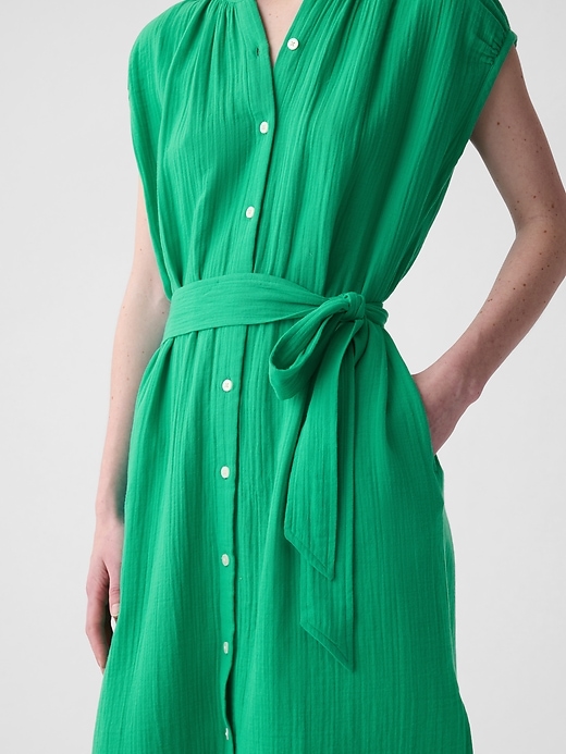 Image number 4 showing, Crinkle Gauze Belted Midi Dress