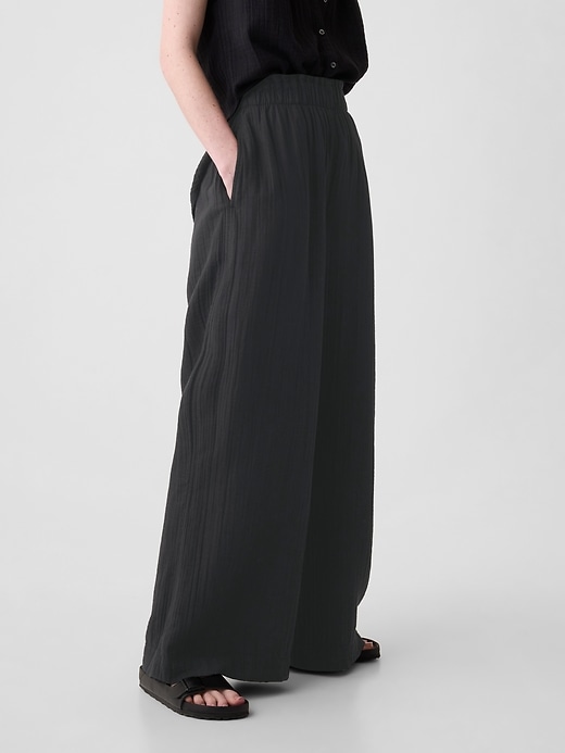 Image number 3 showing, Mid Rise Crinkle Gauze Wide-Leg Pants