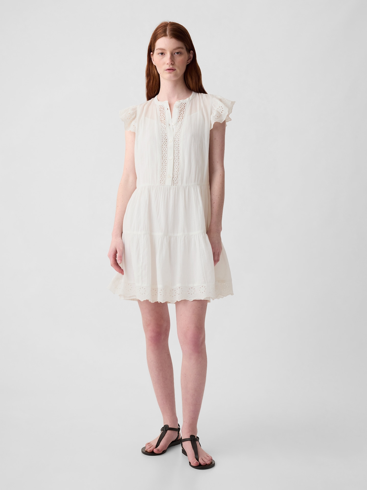 Gap Crinkle Gauze Crochet Mini Dress In Off White