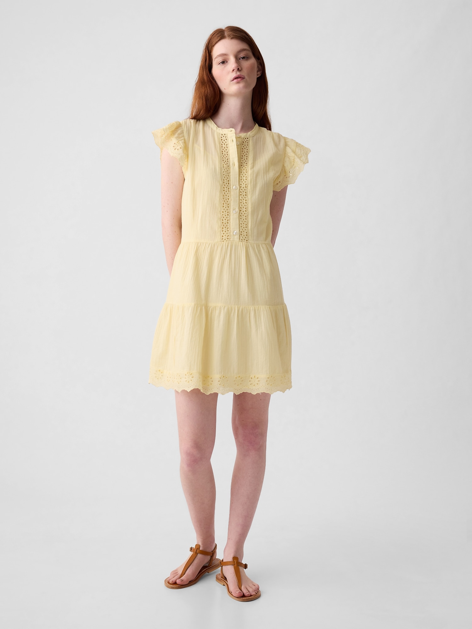 Gap Crinkle Gauze Crochet Mini Dress In Maize Yellow