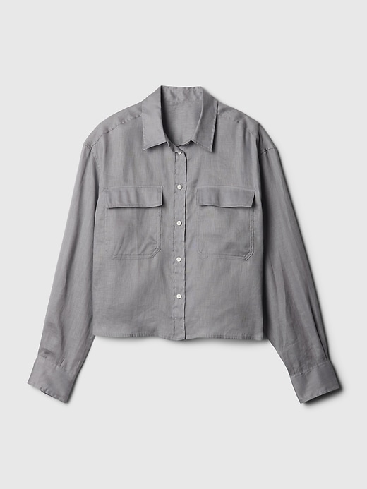 Image number 4 showing, 100% Linen Cropped Shirt
