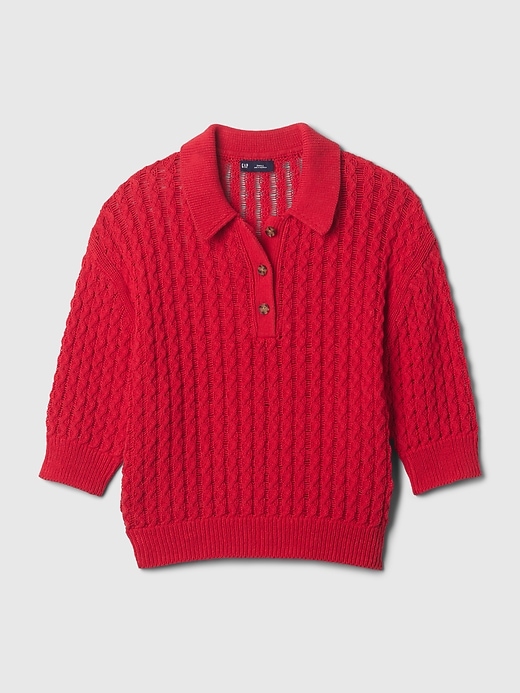 Image number 5 showing, Linen-Cotton Textured Polo Sweater