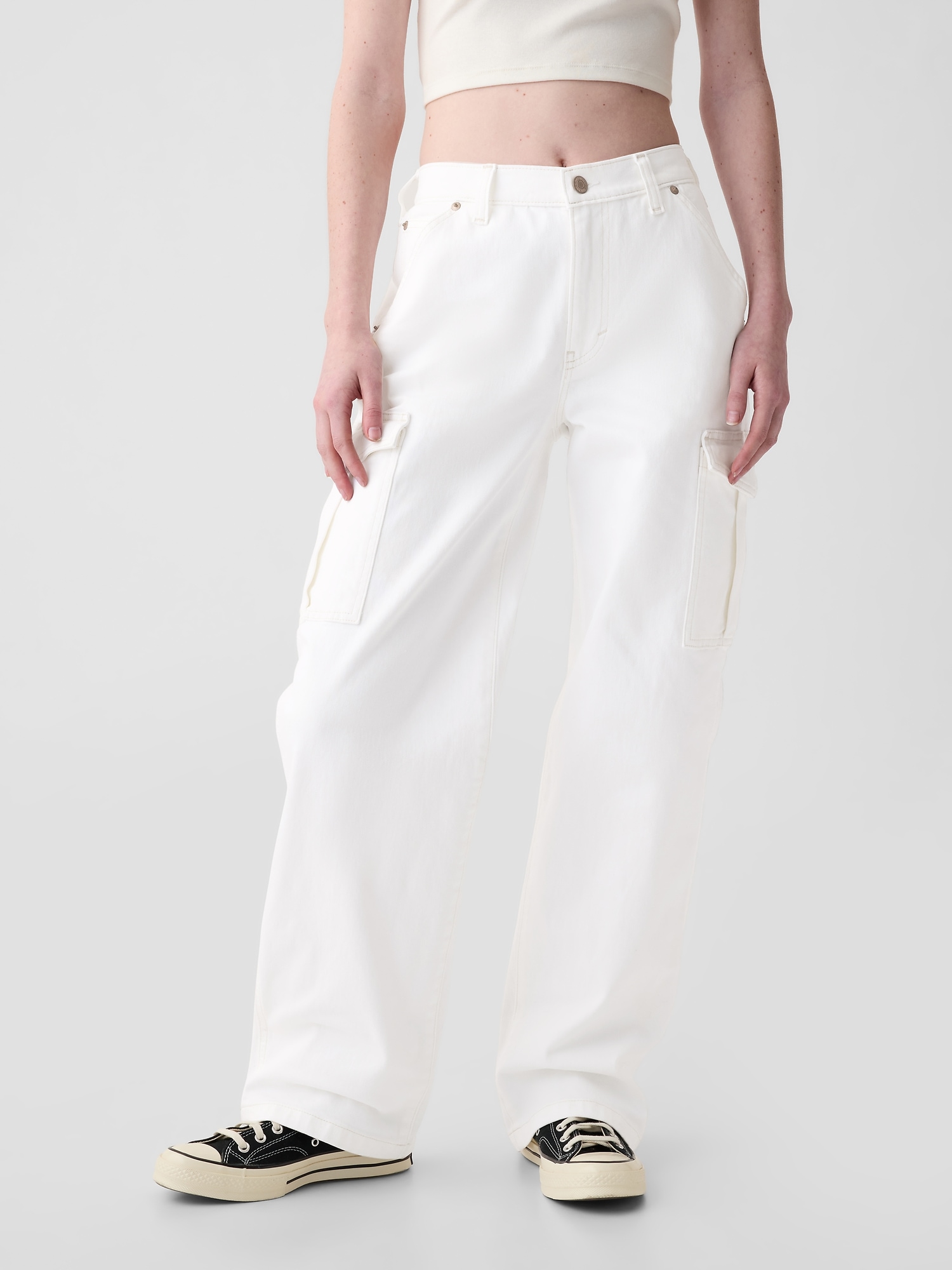 Gap Mid Rise '90s Loose Cargo Jeans In Off White