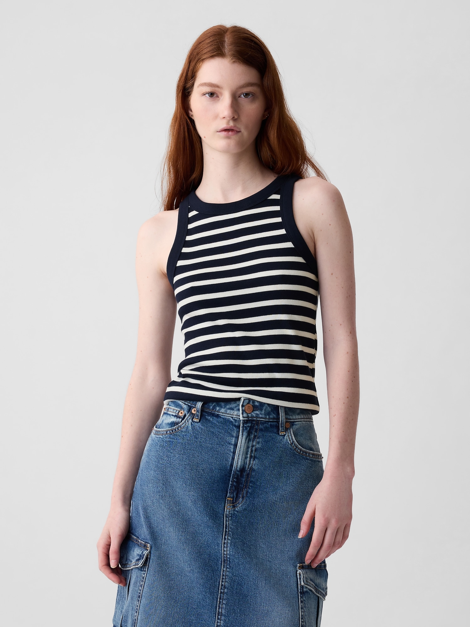Striped Lace Up Halter Tank Top