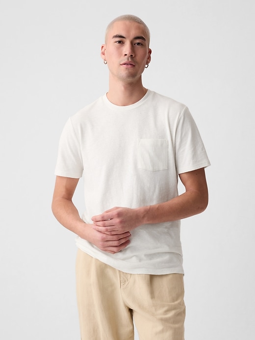 Image number 1 showing, Linen-Cotton Pocket T-Shirt