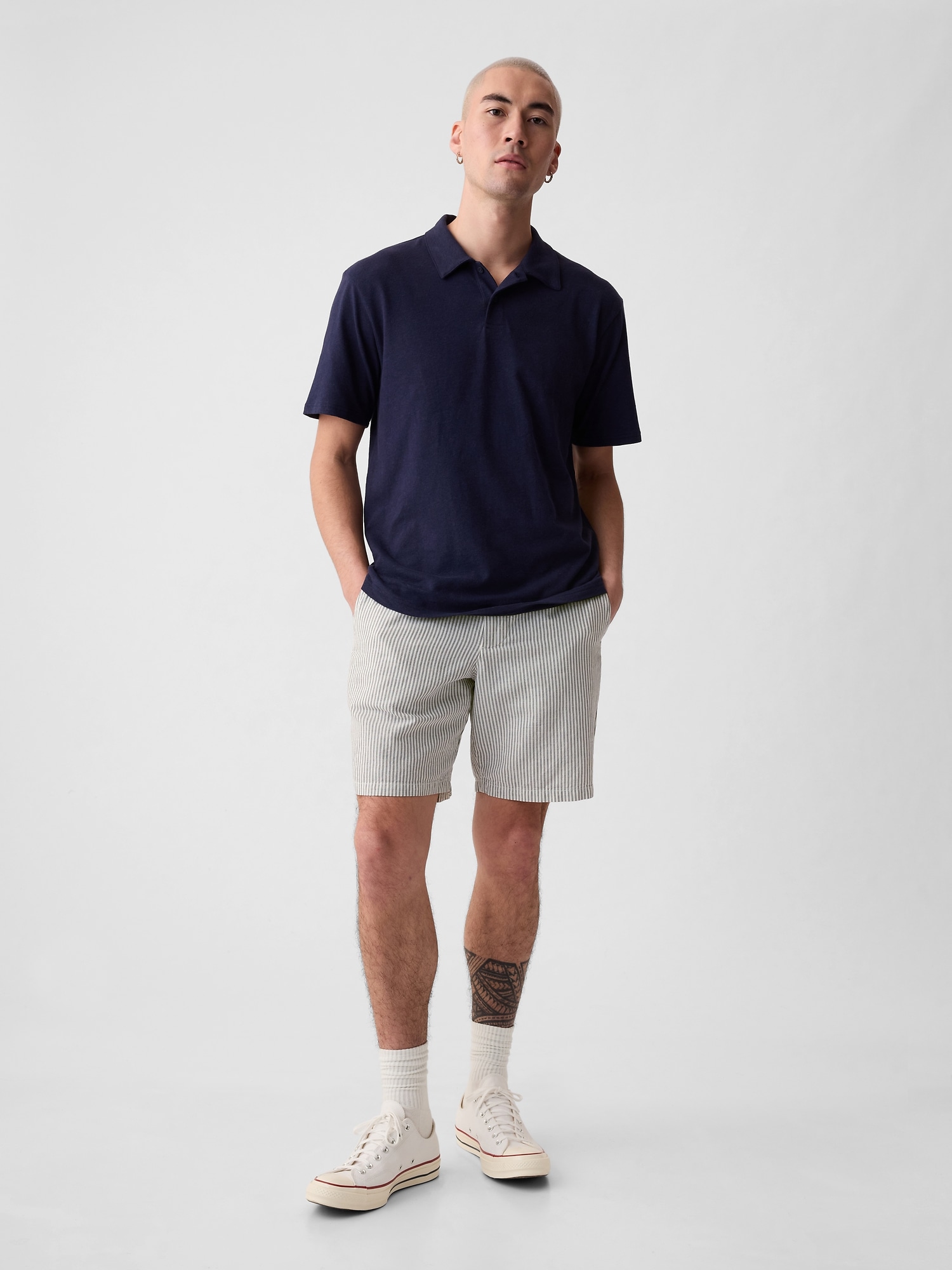 Gap 8" Linen-cotton Shorts In Grey Stripe