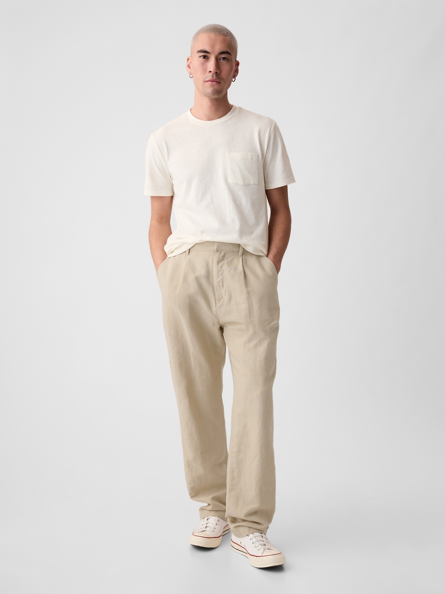 Gap Linen-cotton Pleated Trousers In Oatmeal