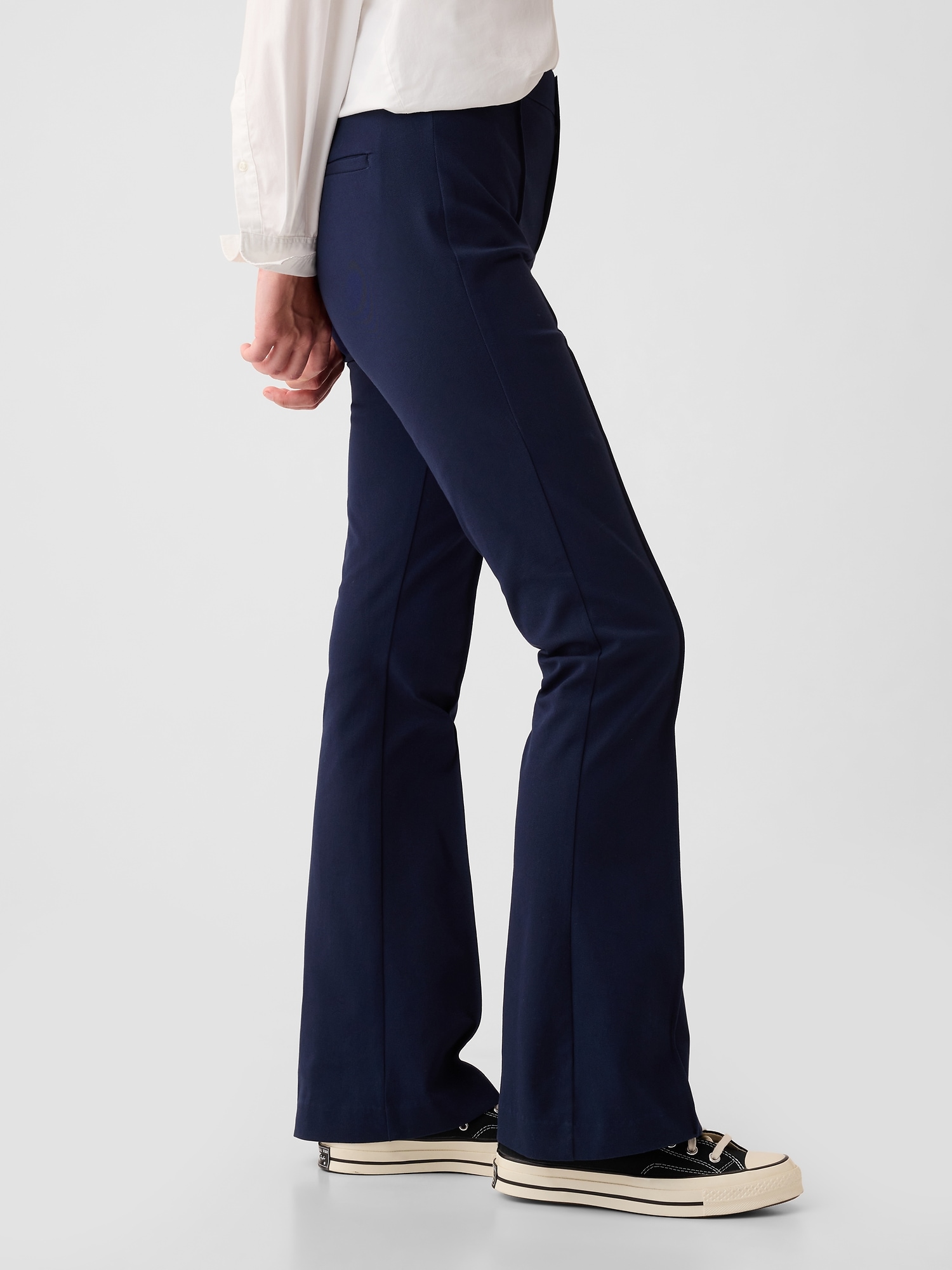 Tall Lace Up Detail Flare Trousers in Blue Print