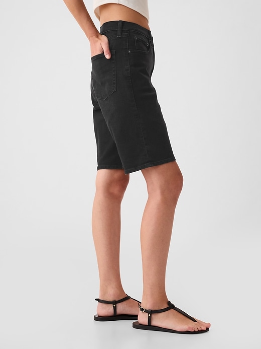 Image number 3 showing, 9" High Rise Denim Bermuda Shorts