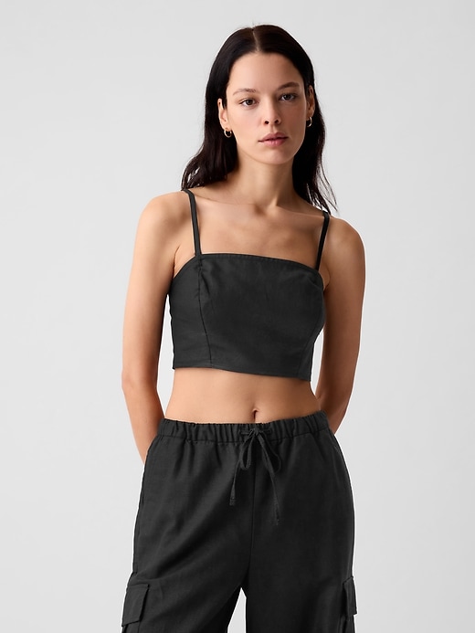Image number 1 showing, Linen-Cotton Ultra-Cropped Cami
