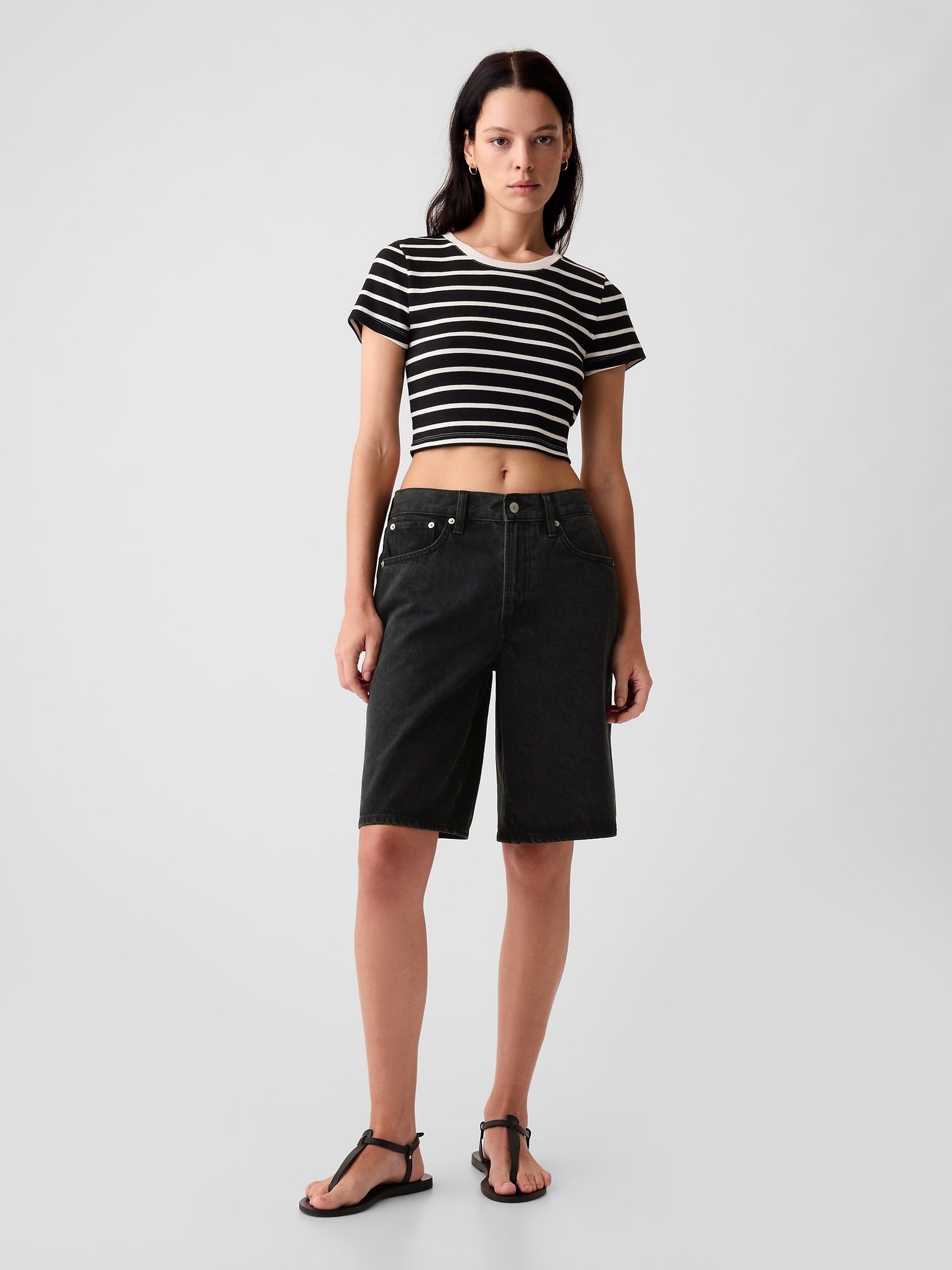 Shop Gap 11.5" Mid Rise Longline Denim Shorts In Black