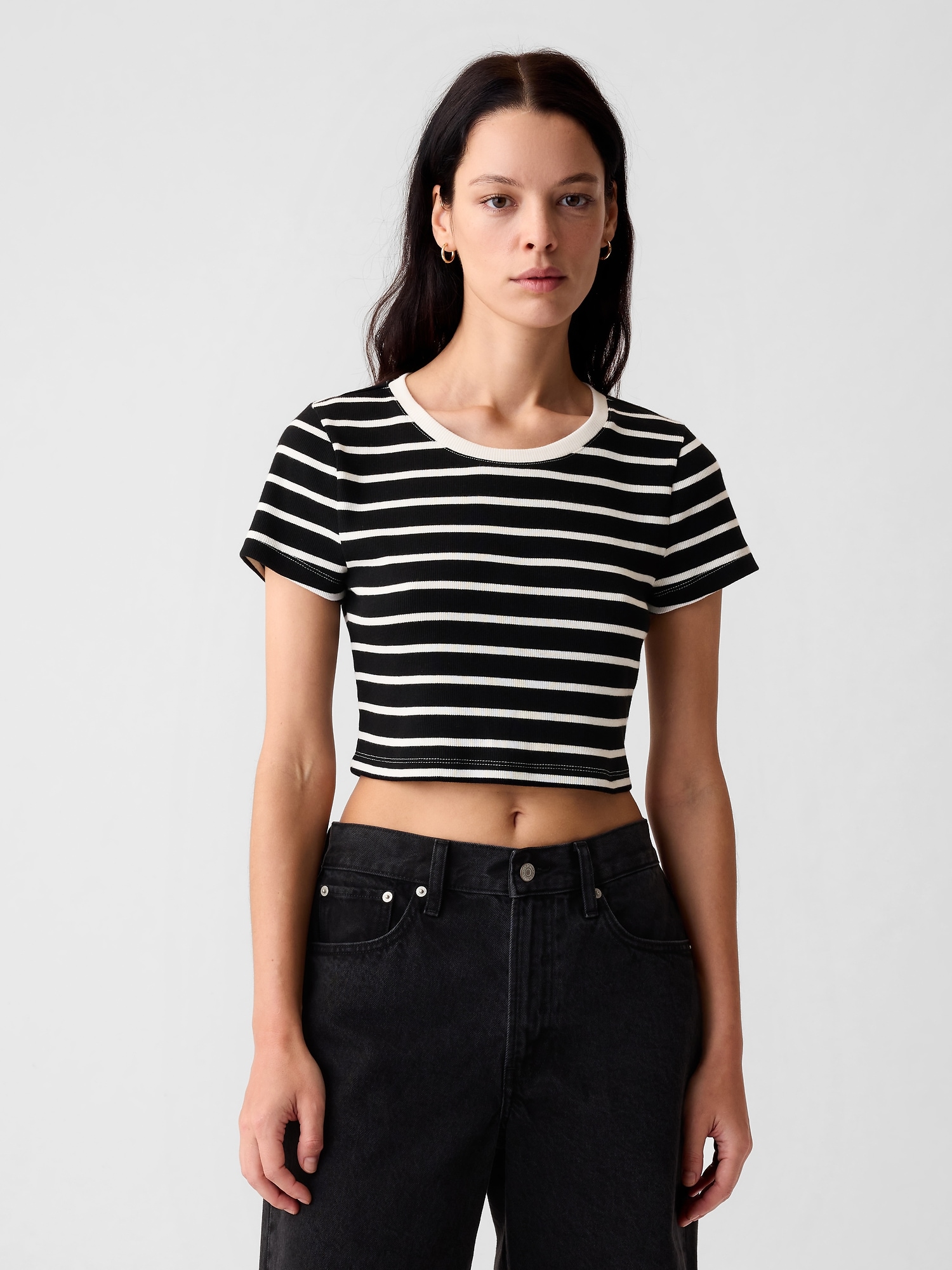 Gap Modern Rib Ultra-cropped T-shirt In Black & White Stripe