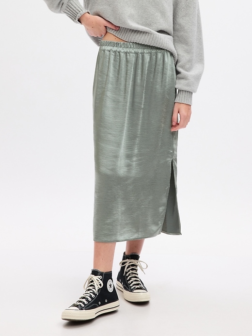 Image number 1 showing, Satin Midi Skirt