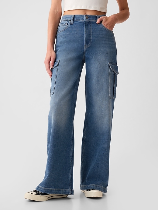 Image number 2 showing, High Rise Stride Wide-Leg Cargo Jeans