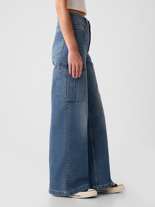 Image number 3 showing, High Rise Stride Wide-Leg Cargo Jeans