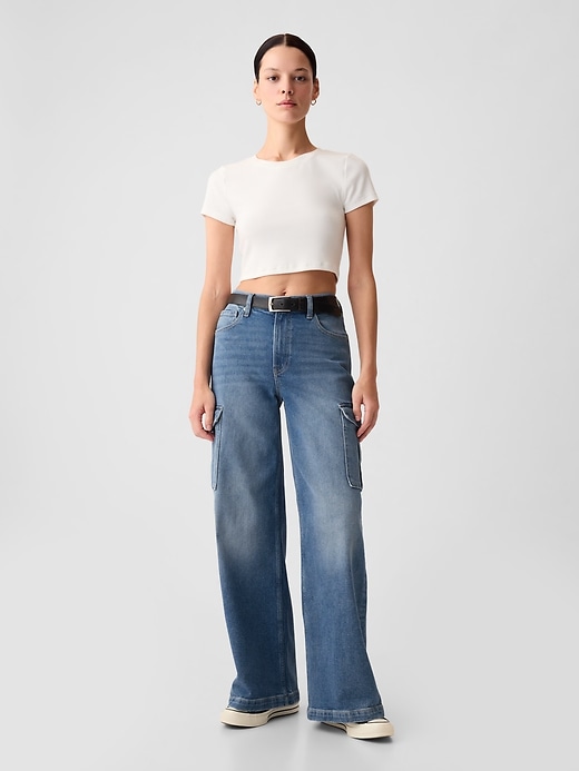 Image number 1 showing, High Rise Stride Wide-Leg Cargo Jeans