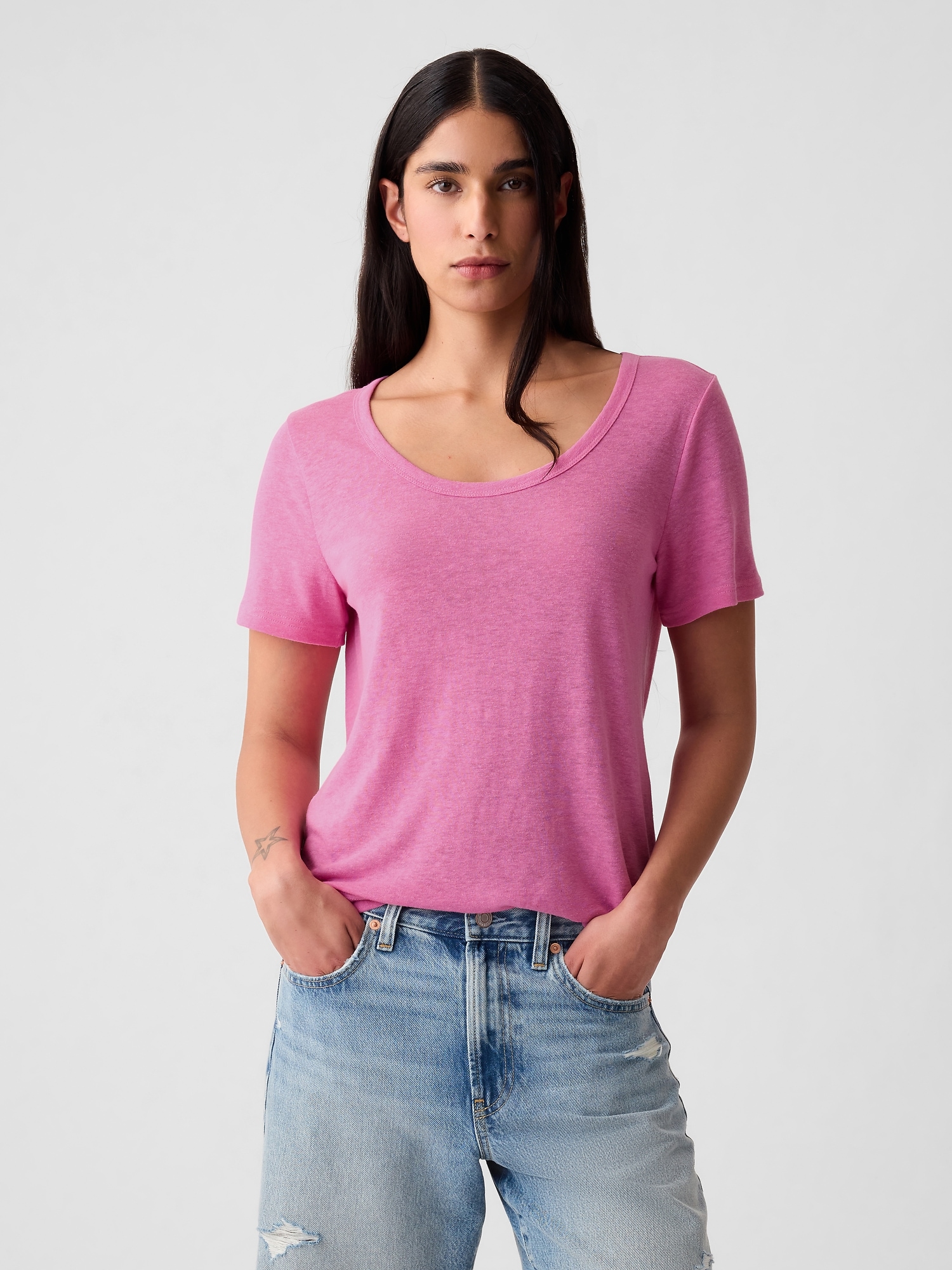 Gap Linen-blend T-shirt In Indie Pink