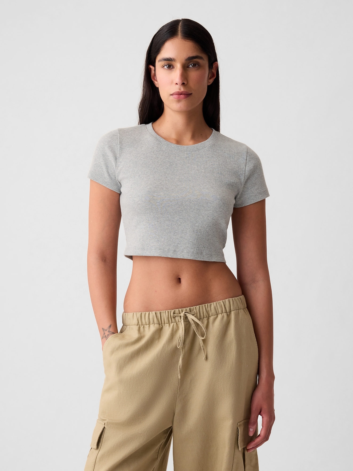 Gap Modern Rib Ultra-cropped T-shirt In Grey