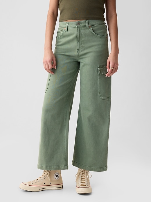 Image number 2 showing, High Rise Stride Wide-Leg Cargo Ankle Jeans