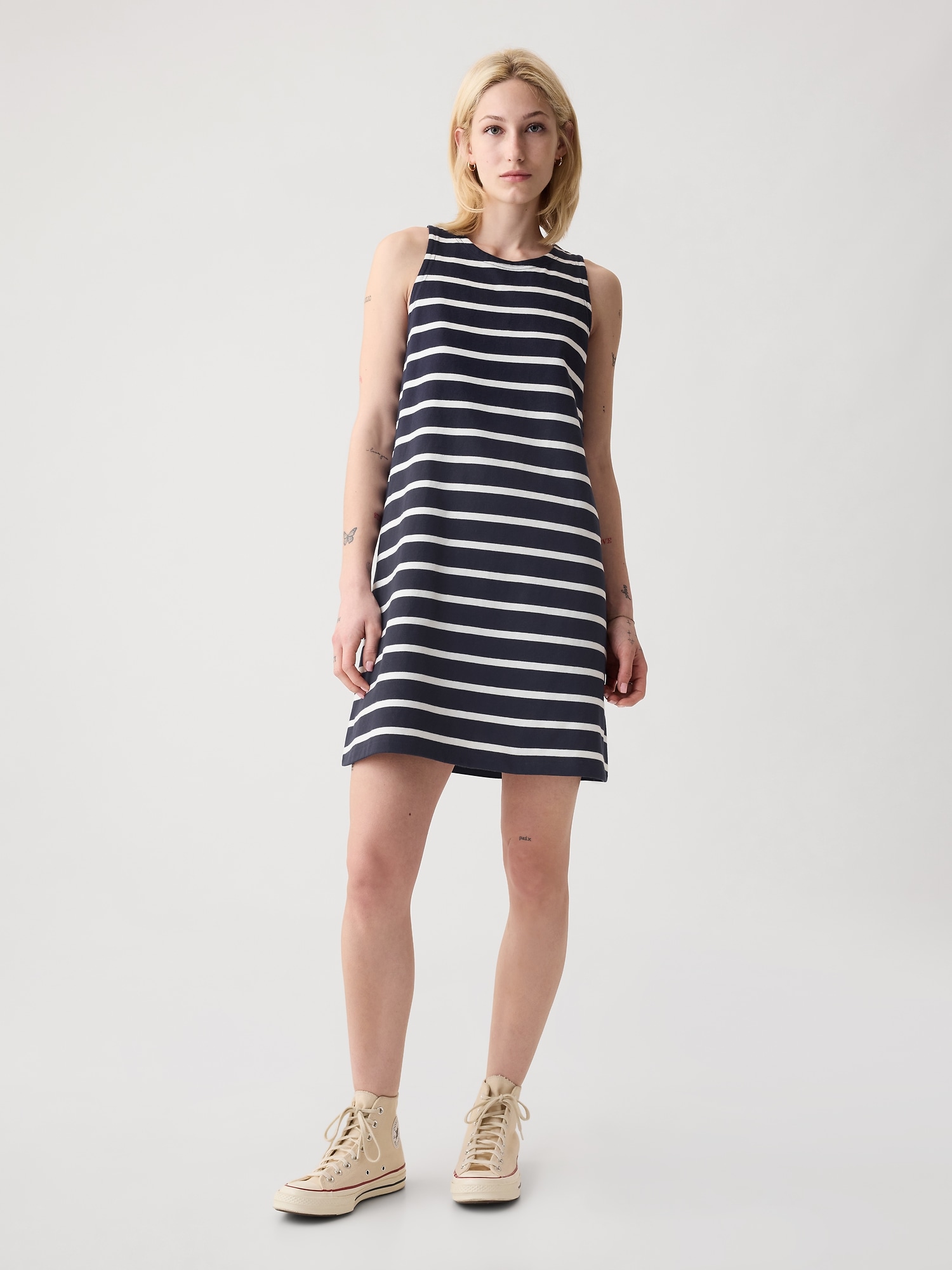 Gap Jersey Swing Mini Dress In Navy Blue & White Stripe