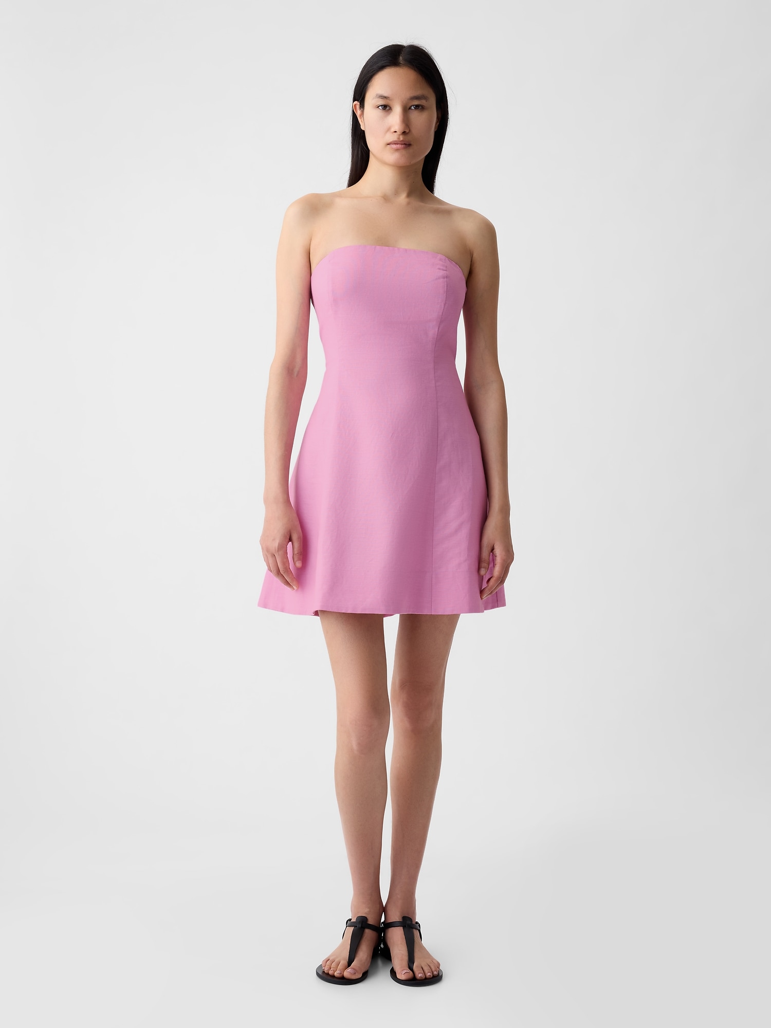 Gap Linen-cotton Mini Dress In Sugar Pink
