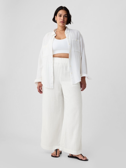 Image number 5 showing, Mid Rise Crinkle Gauze Wide-Leg Pants